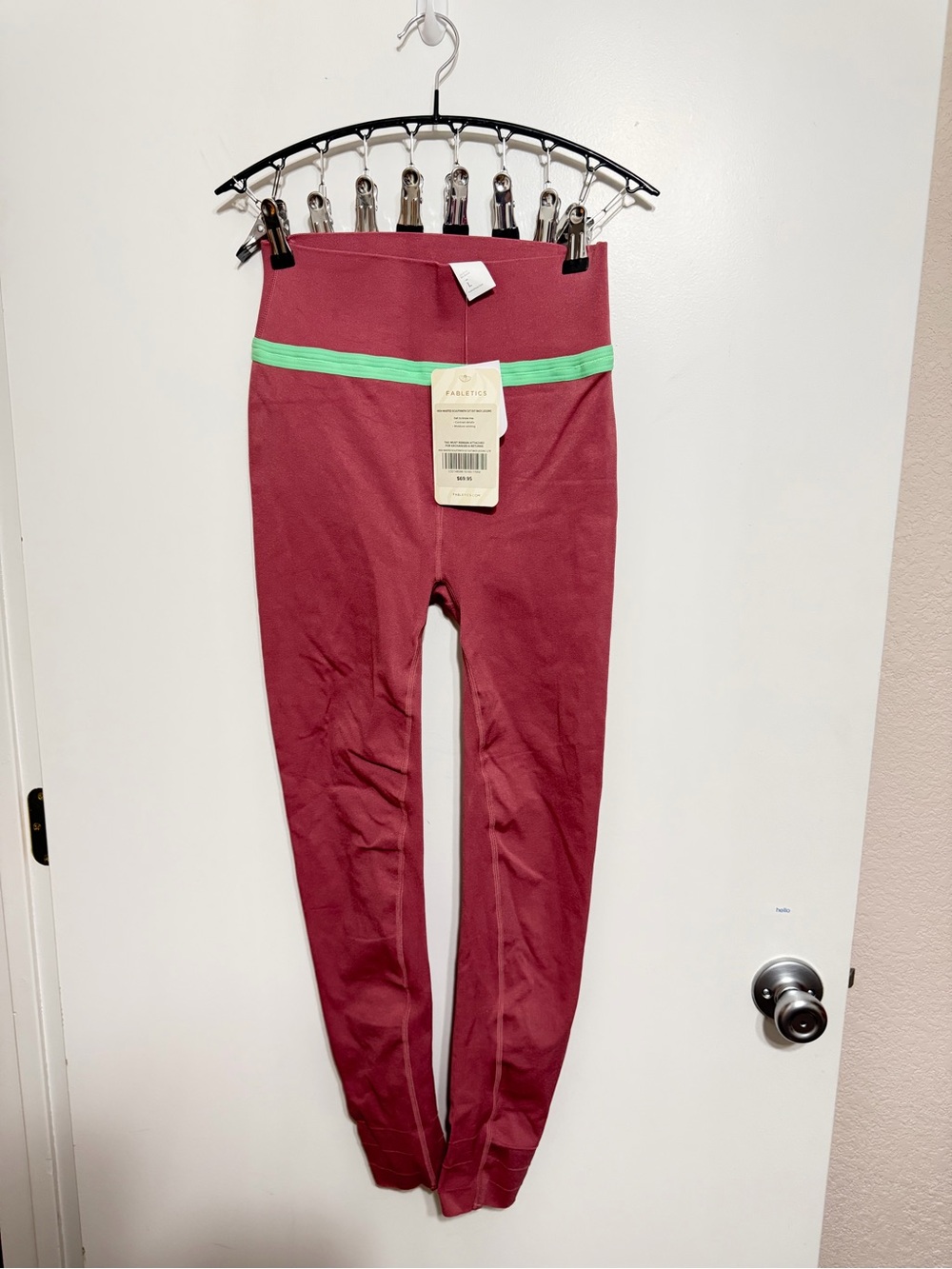 Fabletics Maroon Leggings with Mint Waistband